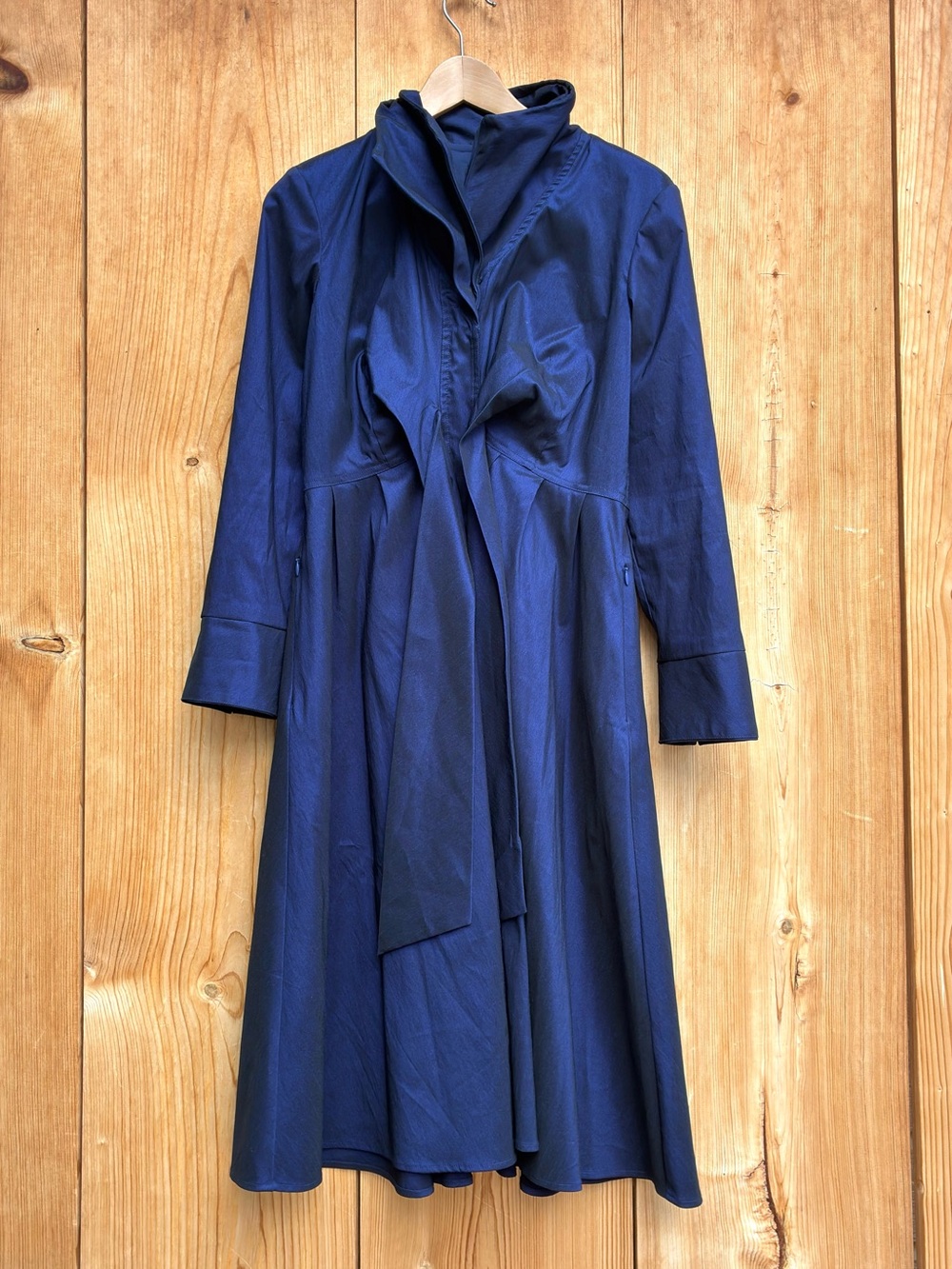 Samuel Dong Royal Blue Satin Long Coat Sz Small